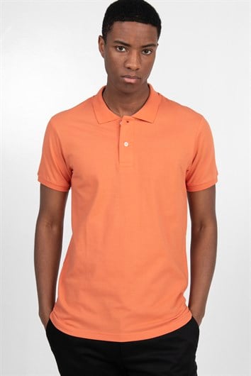 Erkek Slim Fit Dar Kesim %100 Pamuk Düz Pike turuncu Polo Yaka Tişört