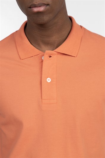Erkek Slim Fit Dar Kesim %100 Pamuk Düz Pike turuncu Polo Yaka Tişört