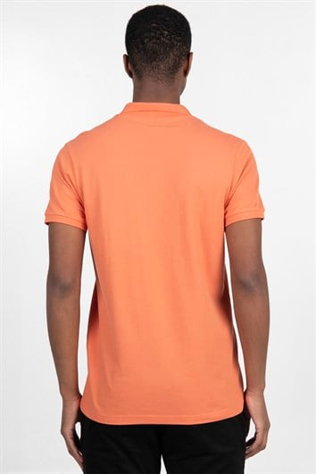 Erkek Slim Fit Dar Kesim %100 Pamuk Düz Pike turuncu Polo Yaka Tişört