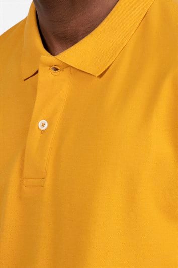 Erkek Slim Fit Dar Kesim %100 Pamuk Düz Pike Hardal Renk Polo Yaka Tişört