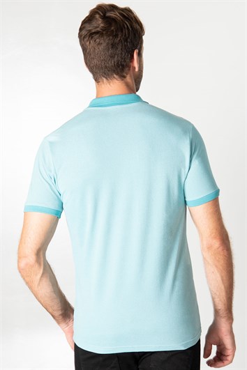 Erkek Slim Fit Dar Kesim Pamuklu Düz Pike Yeşil Polo Yaka Tişört