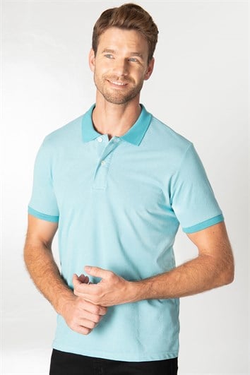 Erkek Slim Fit Dar Kesim Pamuklu Düz Pike Yeşil Polo Yaka Tişört