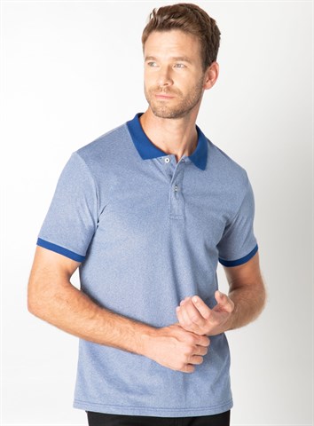Erkek Slim Fit Dar Kesim Pamuklu Düz Pike Mavi Polo Yaka Tişört