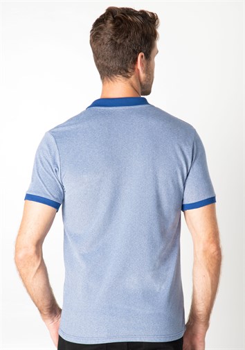 Erkek Slim Fit Dar Kesim Pamuklu Düz Pike Mavi Polo Yaka Tişört