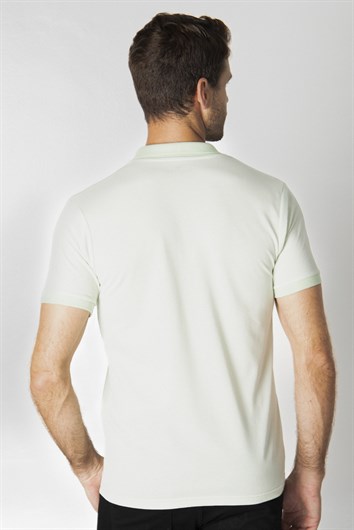 Erkek Slim Fit Dar Kesim Pamuklu Düz Pike Yeşil Polo Yaka Tişört