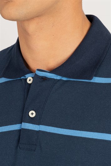 Erkek Slim Fit Dar Kesim %100 Pamuk Çizgili Pike Polo Yaka Tişört