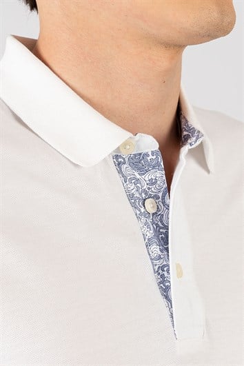 Erkek Slim Fit Dar Kesim %100 Pamuk Düz Pike Beyaz Polo Yaka Tişört