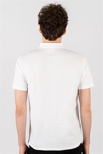 Erkek Slim Fit Dar Kesim %100 Pamuk Düz Pike Beyaz Polo Yaka Tişört