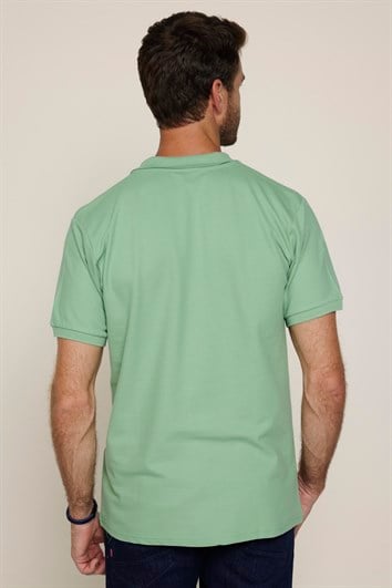 Erkek Slim Fit Dar Kesim %100 Pamuk Düz Pike Yeşil Polo Yaka Tişört