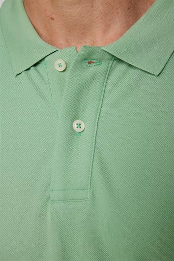 Erkek Slim Fit Dar Kesim %100 Pamuk Düz Pike Yeşil Polo Yaka Tişört