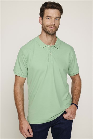 Erkek Slim Fit Dar Kesim %100 Pamuk Düz Pike Yeşil Polo Yaka Tişört