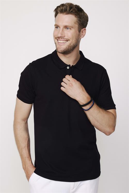 Erkek Slim Fit Dar Kesim %100 Pamuk Düz Pike Siyah Polo Yaka Tişört