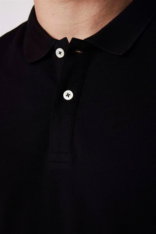 Erkek Slim Fit Dar Kesim %100 Pamuk Düz Pike Siyah Polo Yaka Tişört