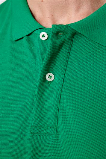 Erkek Slim Fit Dar Kesim %100 Pamuk Düz Pike Yeşil Polo Yaka Tişört