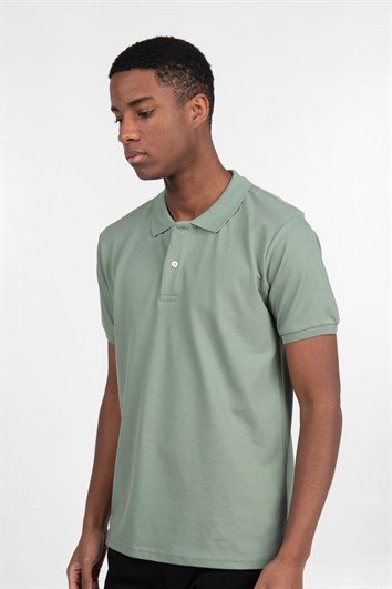 Erkek Slim Fit Dar Kesim %100 Pamuk Düz Pike Mint Polo Yaka Tişört