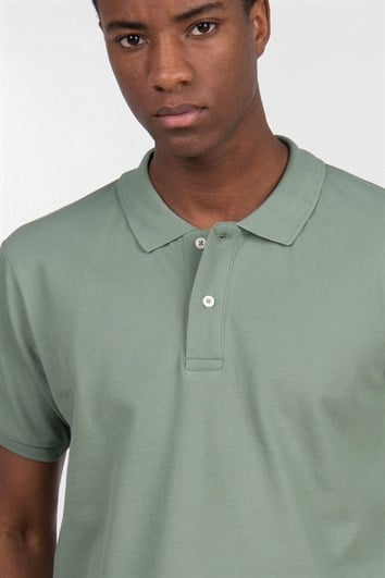 Erkek Slim Fit Dar Kesim %100 Pamuk Düz Pike Mint Polo Yaka Tişört