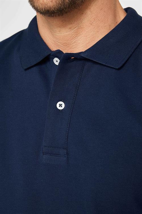 Erkek Slim Fit Dar Kesim %100 Pamuk Düz Pike Lacivert Polo Yaka Tişört