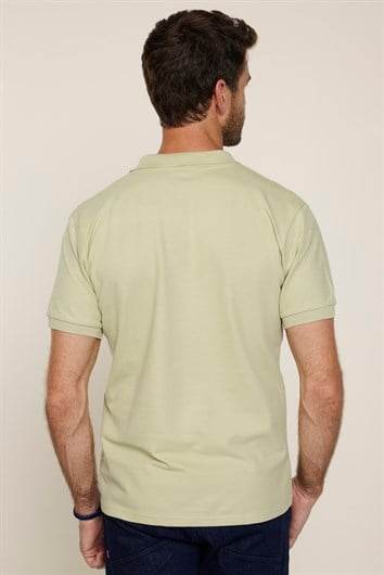 Erkek Slim Fit Dar Kesim %100 Pamuk Düz Pike Yeşil Polo Yaka Tişört