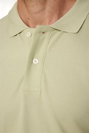 Erkek Slim Fit Dar Kesim %100 Pamuk Düz Pike Yeşil Polo Yaka Tişört