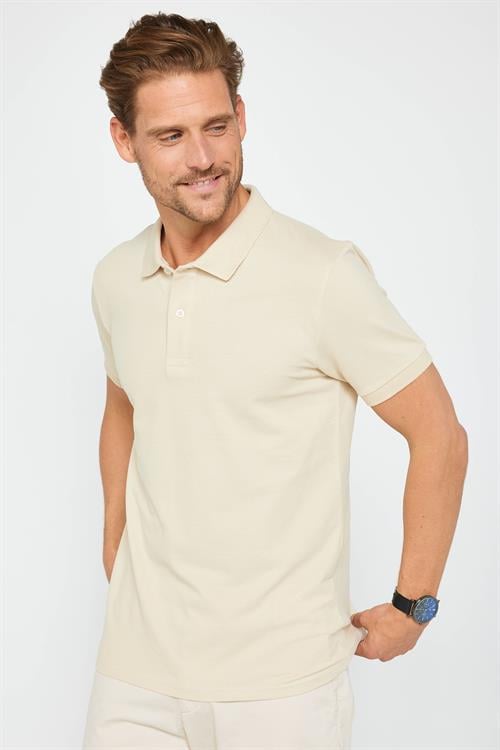 Erkek Slim Fit Dar Kesim %100 Pamuk Düz Pike Taş Renk Polo Yaka Tişört