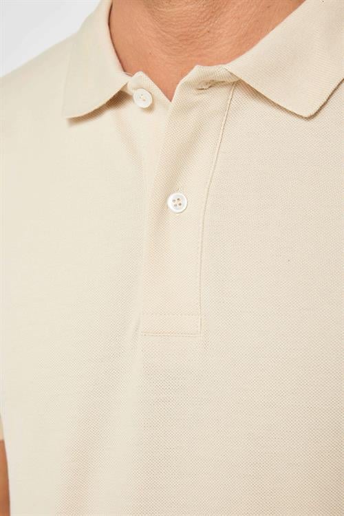 Erkek Slim Fit Dar Kesim %100 Pamuk Düz Pike Taş Renk Polo Yaka Tişört