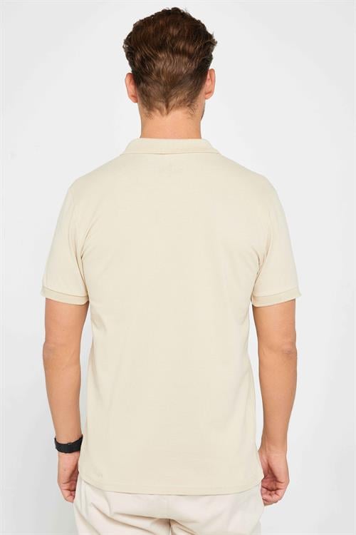 Erkek Slim Fit Dar Kesim %100 Pamuk Düz Pike Taş Renk Polo Yaka Tişört