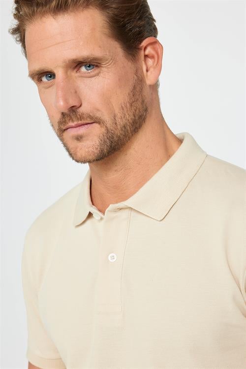 Erkek Slim Fit Dar Kesim %100 Pamuk Düz Pike Taş Renk Polo Yaka Tişört