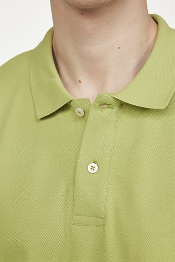 Erkek Slim Fit Dar Kesim %100 Pamuk Düz Pike Yeşil Polo Yaka Tişört