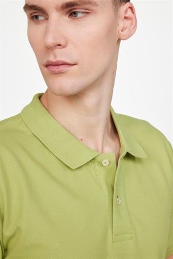 Erkek Slim Fit Dar Kesim %100 Pamuk Düz Pike Yeşil Polo Yaka Tişört