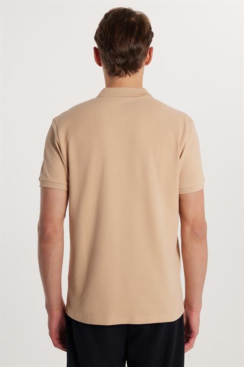 Erkek Slim Fit Dar Kesim %100 Pamuk Düz Pike Taş Renk Polo Yaka Tişört