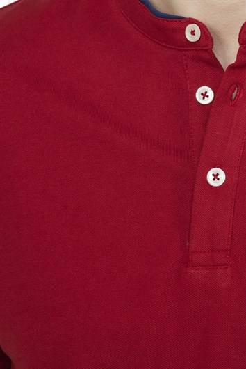 Erkek Slim Fit Dar Kesim %100 Pamuk Düz Pike Bordo Hakim Yaka Tişört