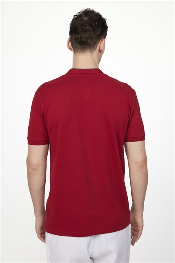 Erkek Slim Fit Dar Kesim %100 Pamuk Düz Pike Bordo Hakim Yaka Tişört
