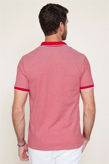Erkek Slim Fit Dar Kesim Pamuklu Fermuarlı Bordo Polo Yaka Tişört