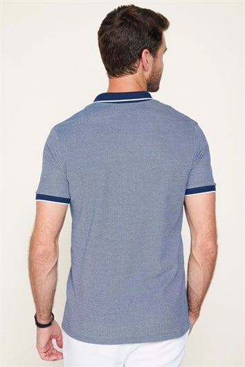 Erkek Slim Fit Dar Kesim Pamuklu Fermuarlı Lacivert Polo Yaka Tişört