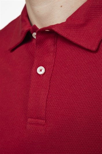 Erkek Slim Fit Dar Kesim %100 Pamuk Desenli Bordo Polo Yaka Tişört