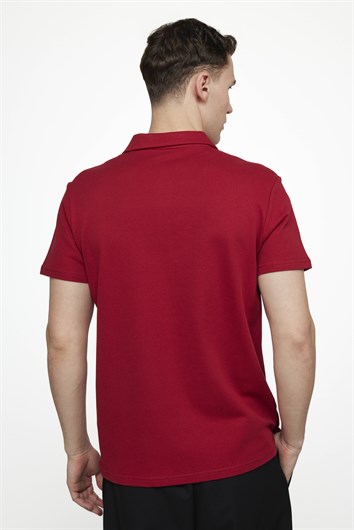 Erkek Slim Fit Dar Kesim %100 Pamuk Desenli Bordo Polo Yaka Tişört