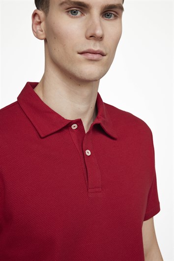 Erkek Slim Fit Dar Kesim %100 Pamuk Desenli Bordo Polo Yaka Tişört
