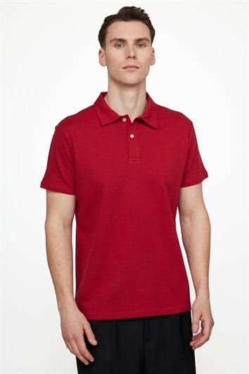 Erkek Slim Fit Dar Kesim %100 Pamuk Desenli Bordo Polo Yaka Tişört