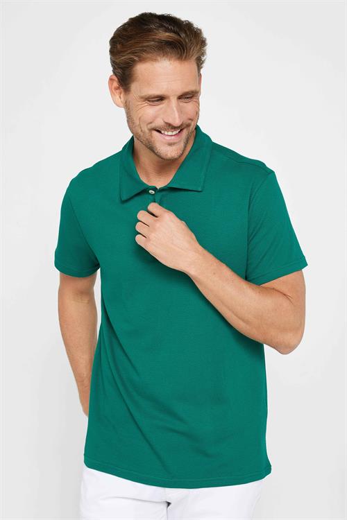 Erkek Slim Fit Dar Kesim %100 Pamuk Desenli Yeşil Polo Yaka Tişört