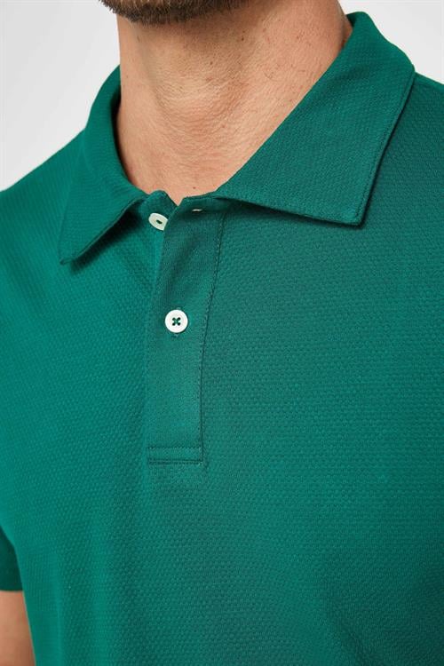 Erkek Slim Fit Dar Kesim %100 Pamuk Desenli Yeşil Polo Yaka Tişört