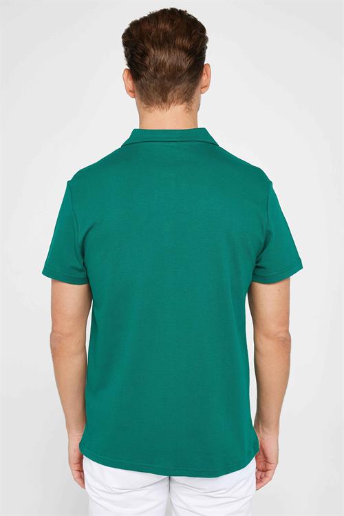 Erkek Slim Fit Dar Kesim %100 Pamuk Desenli Yeşil Polo Yaka Tişört