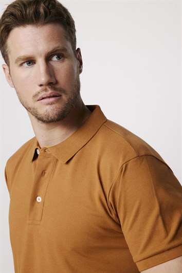 Erkek Slim Fit Dar Kesim %100 Pamuk Düz Pike Kahverengi Polo Yaka Tişört