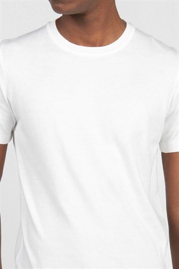 Erkek Slim Fit Dar Kesim Pamuklu Örme Triko Beyaz Bisiklet Yaka Tişört