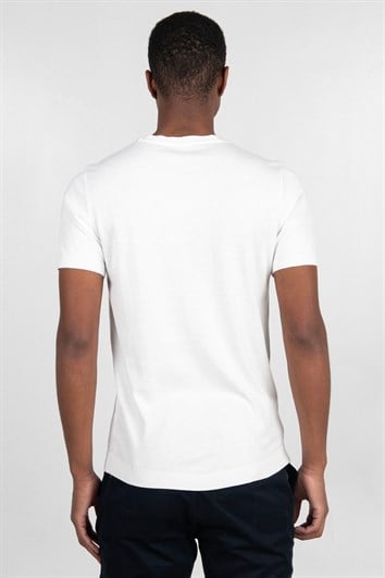 Erkek Slim Fit Dar Kesim Pamuklu Örme Triko Beyaz Bisiklet Yaka Tişört