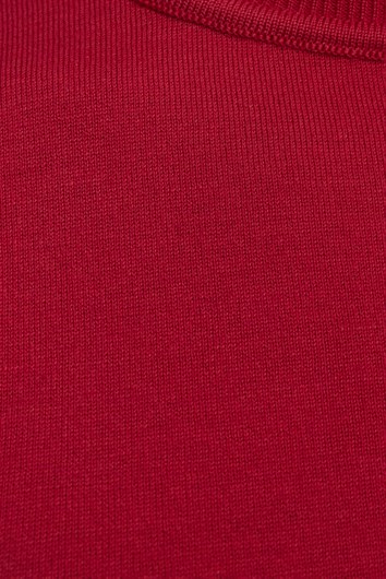 Erkek Slim Fit Dar Kesim Pamuklu Örme Triko Nar Renk Bisiklet Yaka Tişört