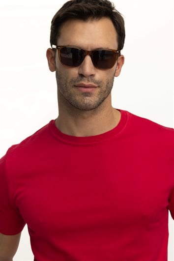 Erkek Slim Fit Dar Kesim Pamuklu Örme Triko Nar Renk Bisiklet Yaka Tişört