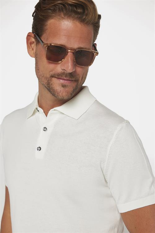 Erkek Slim Fit Dar Kesim Pamuklu Örme Triko Beyaz Polo Yaka Tişört
