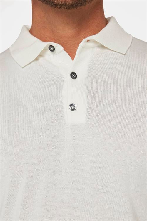 Erkek Slim Fit Dar Kesim Pamuklu Örme Triko Beyaz Polo Yaka Tişört