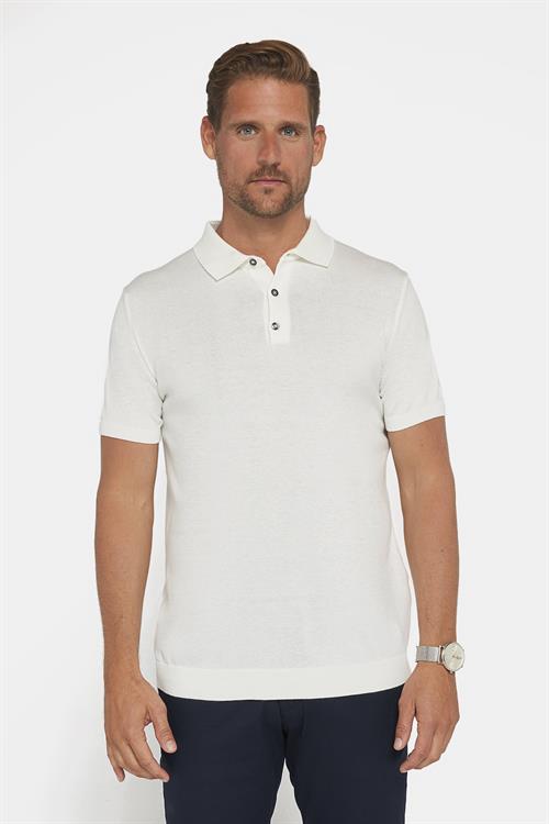 Erkek Slim Fit Dar Kesim Pamuklu Örme Triko Beyaz Polo Yaka Tişört