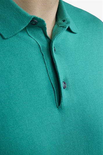 Erkek Slim Fit Dar Kesim Pamuklu Örme Triko Yeşil Polo Yaka Tişört